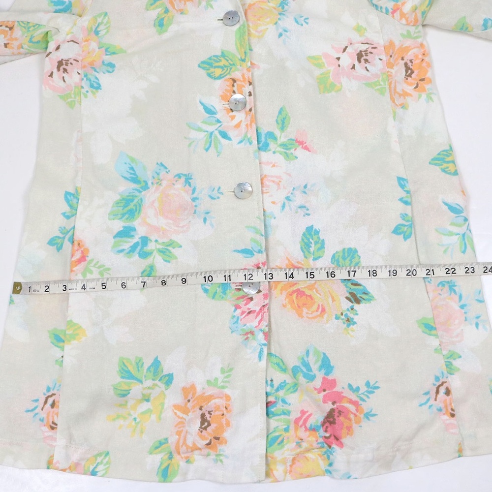 J Jill Women's Size Small Linen Blend Floral Pleated Long Jacket Pockets Boho - Picture 10 of 16